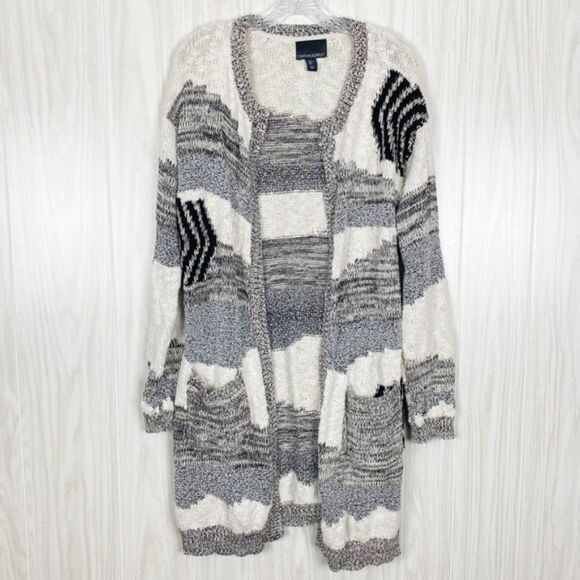 Cynthia Rowley Sweaters - Cynthia Rowley | Black White & Grey Open Front Knit Cardigan Size Large